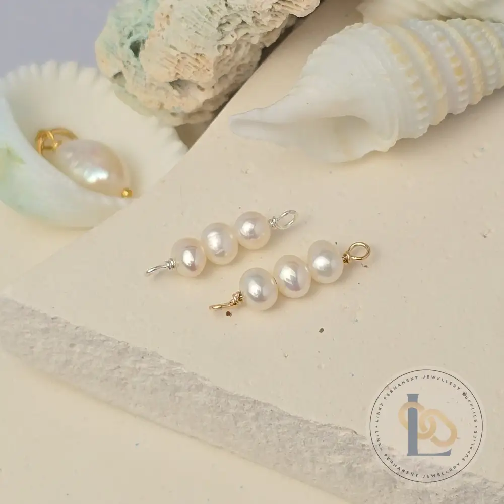 3 Freshwater Rice Pearl Connector Charm - Image 3