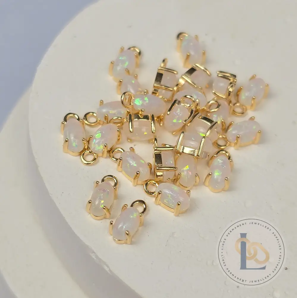 Oval White Opal Pendant Charm - Image 3