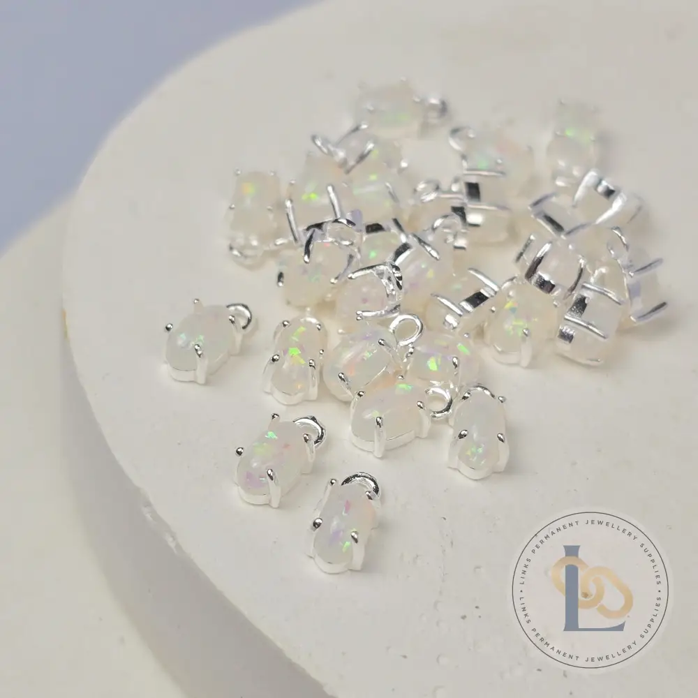 Oval White Opal Pendant Charm - Image 4